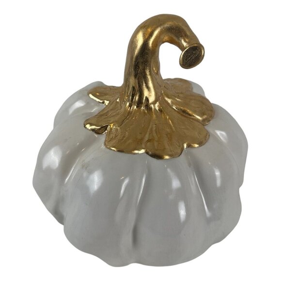 STUDIO B by MAGENTA Gold White PUMPKIN Ceramic Handmade Thanksgiving Halloween - Picture 2 of 11